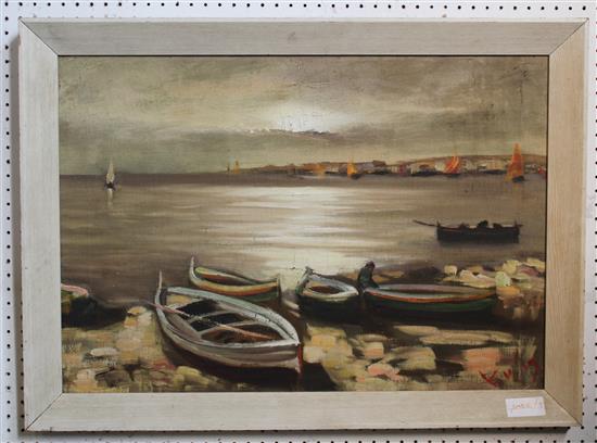 Harbour scene oil on canvas